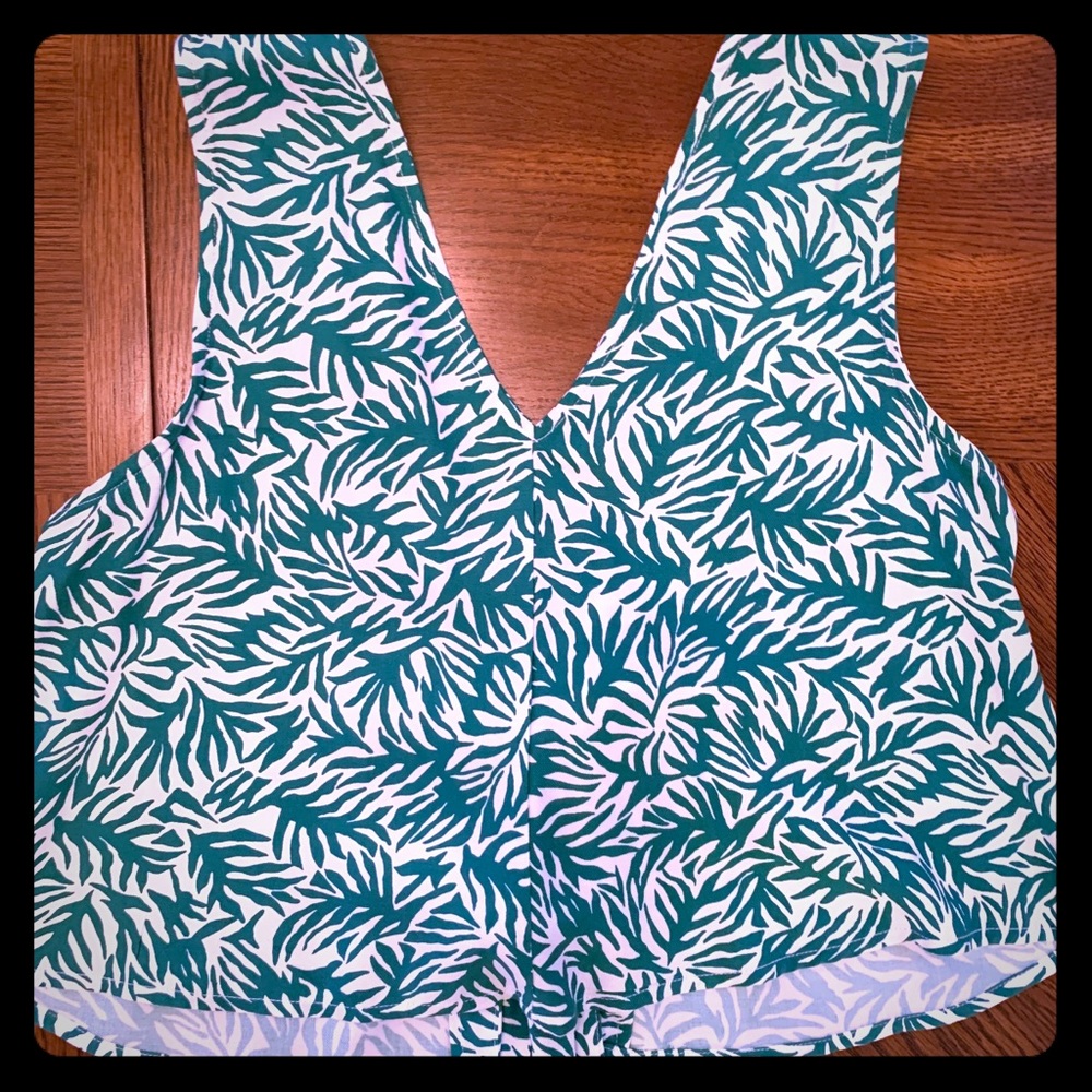 Topshop crop tank top in green and white